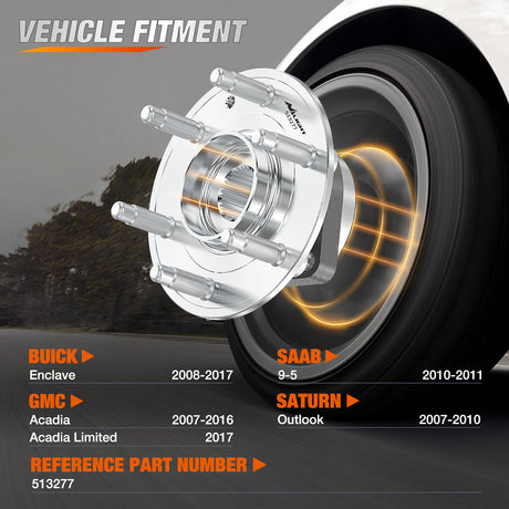 Nilight Front or Rear Wheel Bearing and Hub Assembly for Chevrolet Traverse 2009-2012 2013 2014 2015 2016 2017, GMC Acadia 2007-2016, Buick Enclave 2008-2017, Saturn Outlook 2007-2010 w/6-Lug, 513277