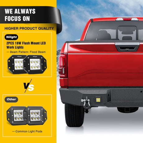 Nilight Rear Step Bumper Compatible with 2011 2012 2013 2014 2015 2016 3rd Gen Ford F250 F350 F450 Super Duty Pickup Truck Bumper with LED Lights, Sensor Holes and D-rings