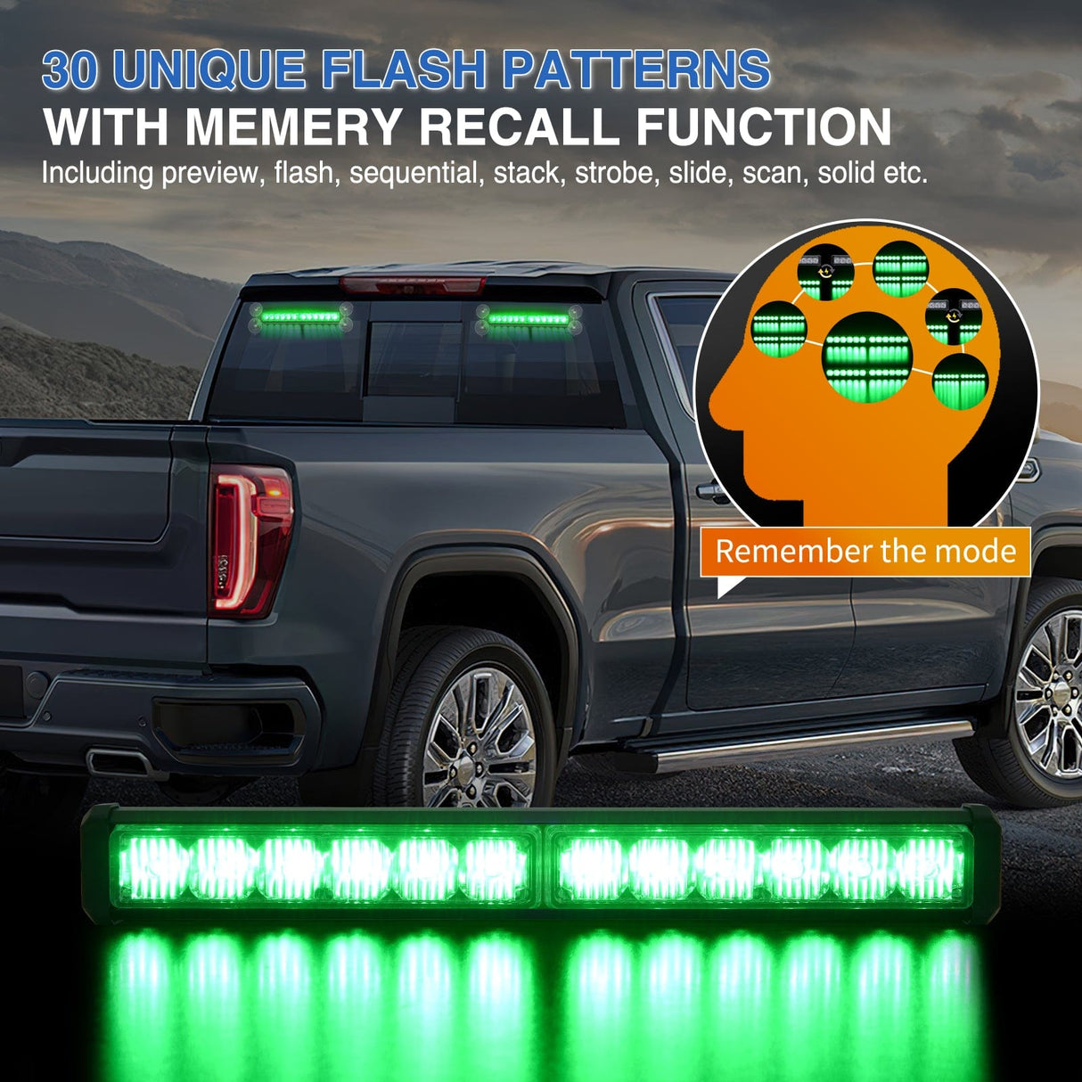 Led Strobe Light 24LED Emergency Strobe Traffic Advisor Light Bar 2 in 1 Green Dash Warning Safety Flashing Lights Front/Rear Windshield Construction Lights for Trucks Cars Plow Police Firefighter Vehicles
