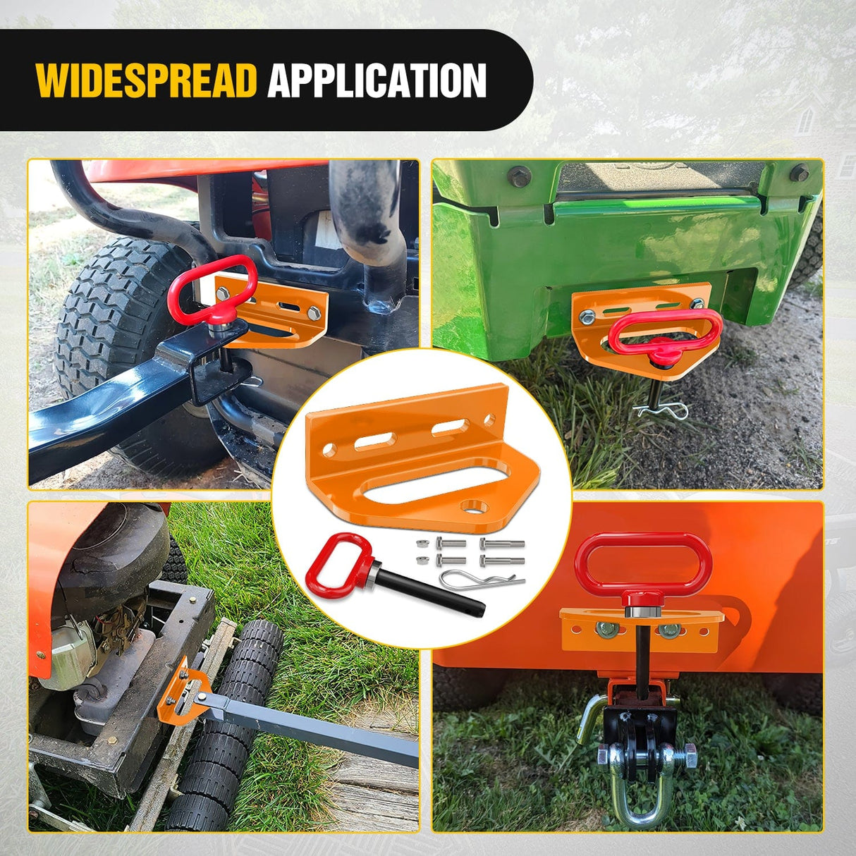 Universal Heavy Duty Zero Turn Mower Trailer Hitch Kit Strong Neodymium Magnetic Pin with 4 Bolts 1/2'' R-Clip Combo Pack Red & Orange 6mm Thick