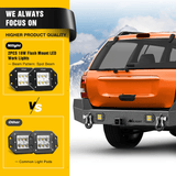 Rear Bumper 1999 2000 2001 2002 2003 2004 Jeep Grand Cherokee WJ Rear Bumper 2inch Hitch Receiver 18W LED Light Pods D-rings Textured Black Solid Steel