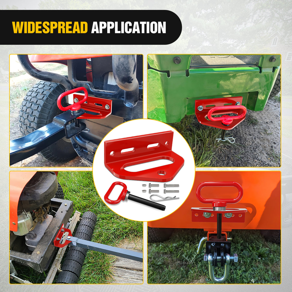 Nilight Universal Heavy Duty Zero Turn Mower Trailer Hitch Kit Strong Neodymium Magnetic Pin with 4 Bolts 1/2Inch R-Clip Combo Pack Red 6mm Thick