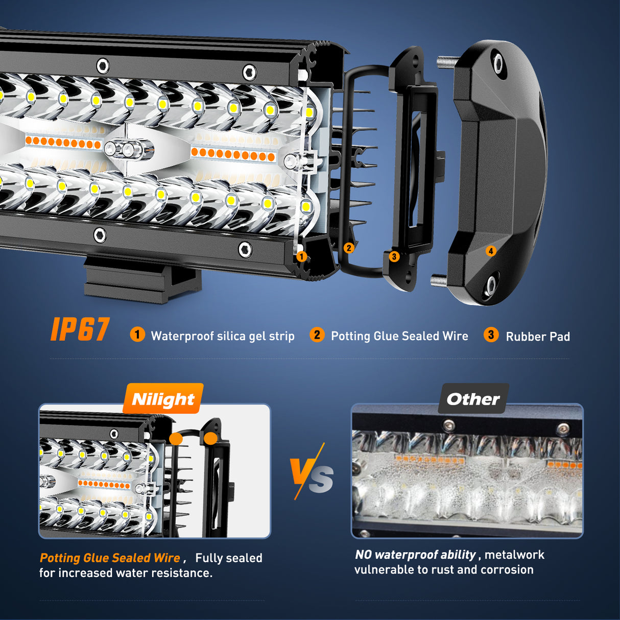 LED Light Bar 6.5Inch Off-Road LED Light Bar, 2PCS 120W 3 Lighting Modes (White/Amber/White&Amber) Driving Fog Light Spot Flood Lights with 18AWG Wiring Harness for Truck Car ATV SUV Jeep Boat