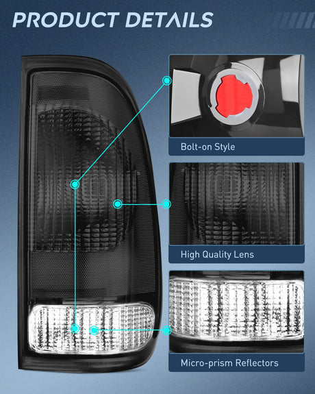 Taillight Assembly 1997 1998 1999 2000 2001 2002 2003 Ford F150 1997 1998 1999 Light Duty 1999 2000 2001 2002 2003 2004 2005 2006 2007 Ford Super Duty Taillight Assembly Smoke Housing Rear Lamp Replacement OE Style Passenger Side