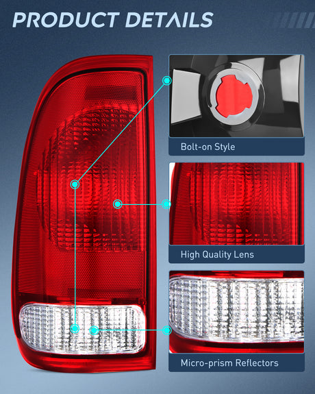 Nilight Tail light + 3rd Third Brake Light Assembly Compatible with 1999 2000 2001 2002 2003 2004 2005 2006 2007 F250 F350 F450 F550 Super Duty Red Taillight with High Mount Brake Rear Cargo Lamp