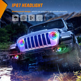 Headlight Assembly 7 Inch RGB LED Headlight and 4 Inchs Fog Light w/Turn Signal APP Remote Control Round Headlights Compatible with 2007 2008 2009 2010 2011 2012 2013 2014 2015 2016 2017 2018 Wrangler JK JKU