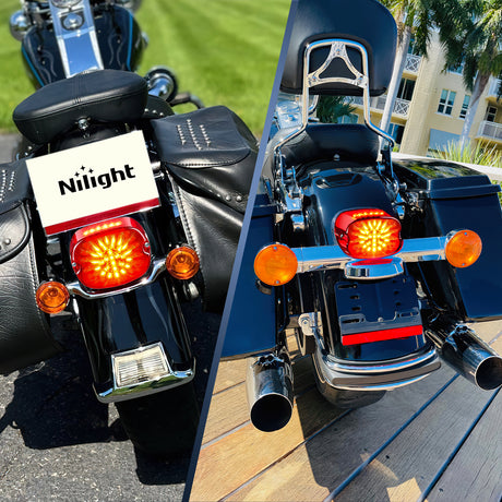 Nilight LED Tail Light Motorcycle Brake Turn Signal Driving License Plate Rear Lights Red Housing Plug and Play Compatible with Harley Davidson Dyna Sportster 883 1200 Road King Glide