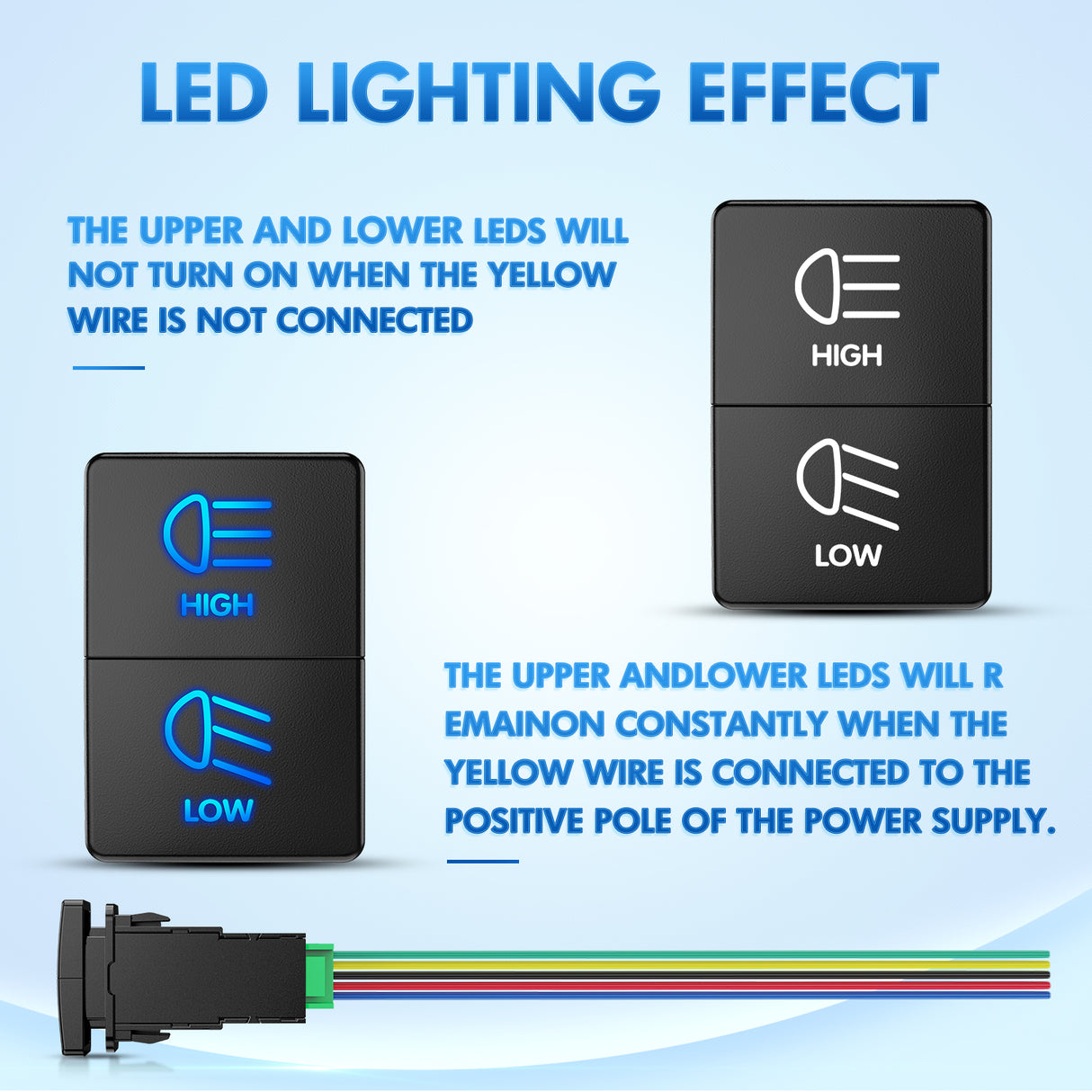 High Beam & Low Beam Dual Push Button Switch 12V ON Off Switches with Connector Wire Kit 1.28Inch x 0.87Inch Replacement for Toyota Sequoia Highlander Tacoma Tundra 4Runner RAVR Yaris