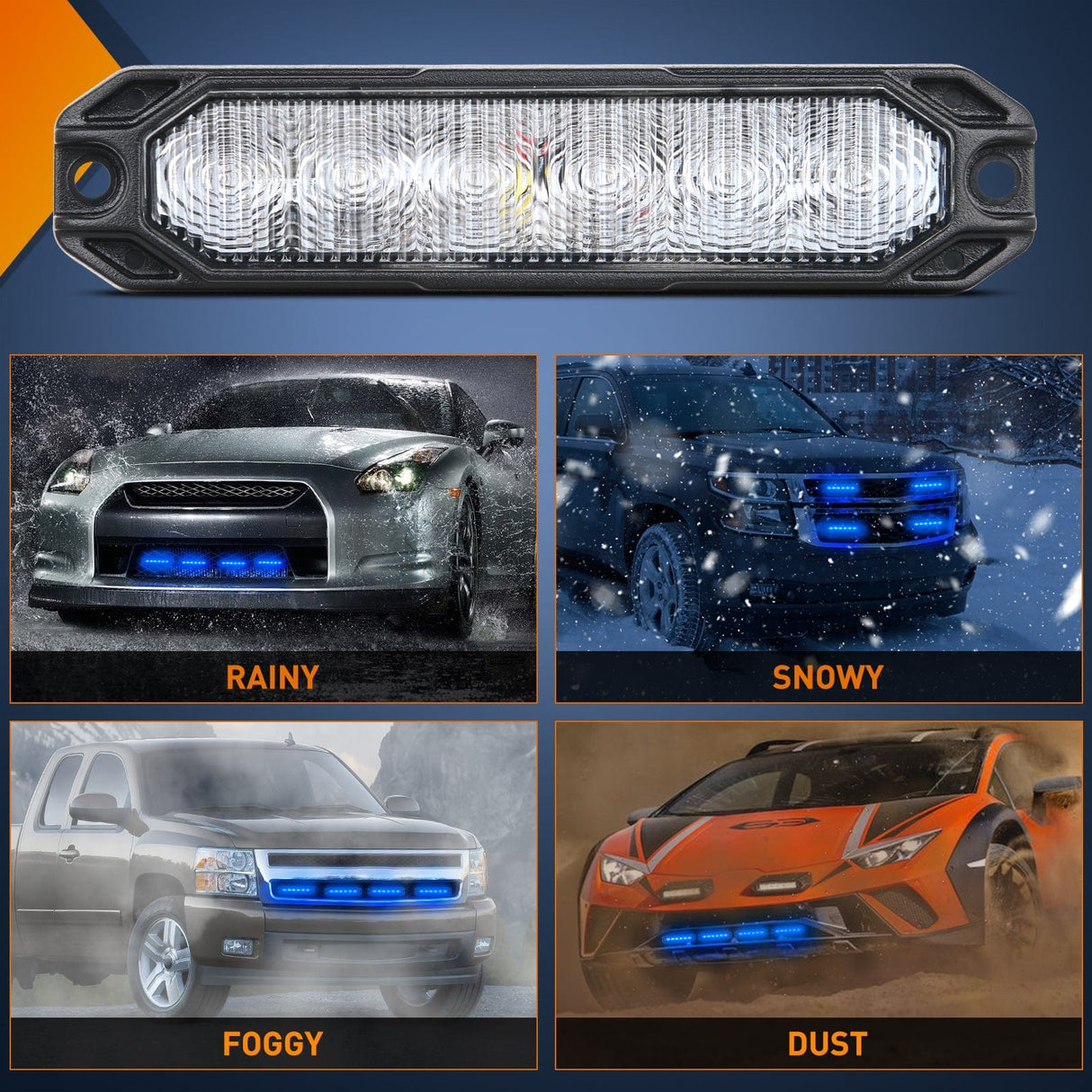 4PCS 6 LED Blue Emergency Warning Strobe Lights