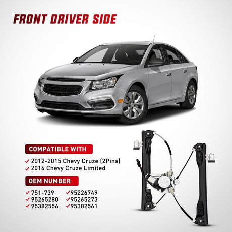 Nilight 751-739 Power Window Regulator with Motor for Front Driver Side Compatible with Chevy Cruze 2012 2013 2014 2015 2016 Chevy Cruze Limited Front Left Side