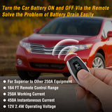 Remote Battery Disconnect Switch 12V 250A Car Anti-Theft Kill Switches Upgrade Prevent Power Drain with Wireless Remote Control Relay Fobs Black Negative Cable for Auto Truck RV Boat