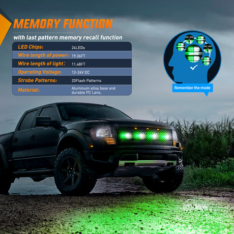 Nilight 4PCS LED Strobe lights 12V 24V Sync Feature Green White 24LED Emergency Hazard Warning Lights with Controller Hard Wire or Cigarette Lighter Plug for Car Truck RVs Campers