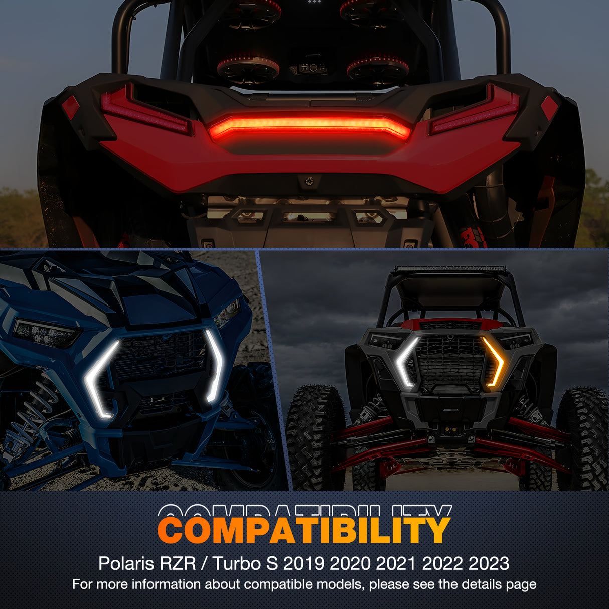 Nilight Turn Signal Fang Lights Rear Center Tail Light Kit Assembly Compatible with Polaris RZR XP 1000 Turbo Accessories 2019 2020 2021 2022 2023