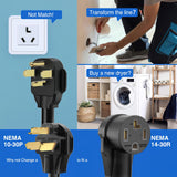 EV Dryer Adapter Cord 30 Amp to 30Amp 3 Prong 125V 3750 Watt Pure Copper Dryers Old Outlet New Plug Conversion Heavy Duty 10 Gauge Wires 10-30P to 14-30R 30M/30F
