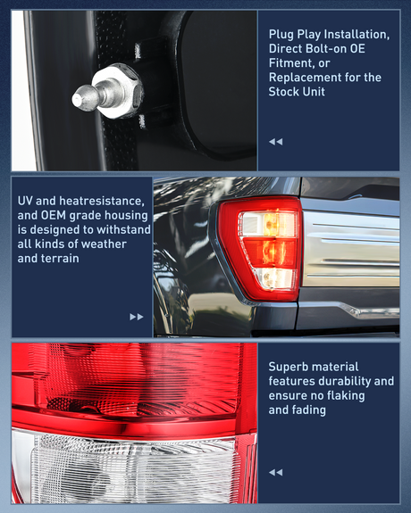 Nilight Taillight Assembly Compatible with 2021 2022 2023 Ford F150 XL Non Blind Spot Tail Light Model Rear Lamp Replacement OE Style halogen bulbs Driver and Passenger Side
