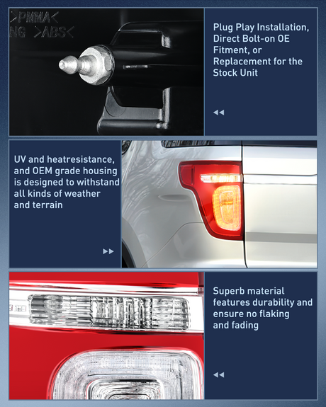 Nilight Taillight Assembly Compatible with 2011 2012 2013 2014 2015 Ford Explorer Rear Lamp Replacement OE Style with LED and halogen bulbs Driver Side and Passenger Side