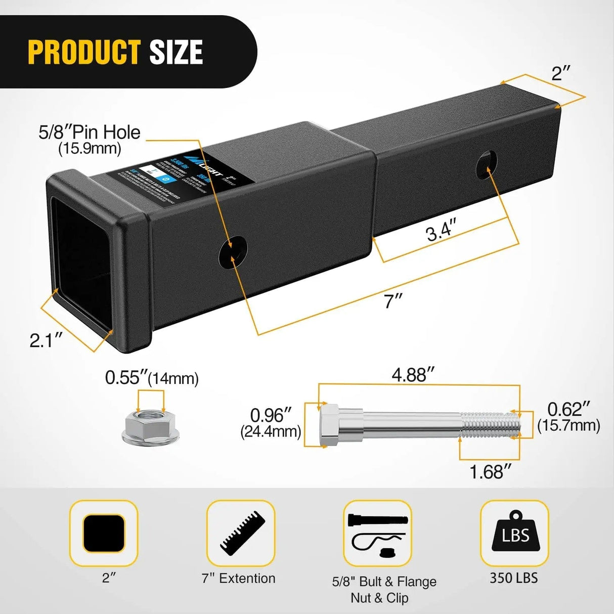 7 Inch Trailer Hitch Extender Fit 2inch Receiver Tube Nilight Led Light