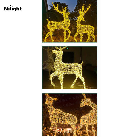 Lighted outdoor holiday sculptures and wire frame statues