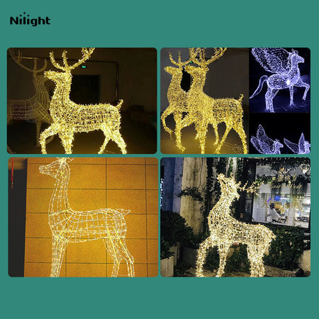 Lighted outdoor holiday sculptures and wire frame statues