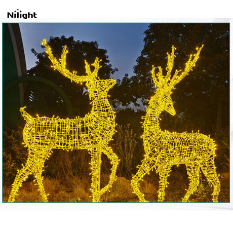 Lighted outdoor holiday sculptures and wire frame statues