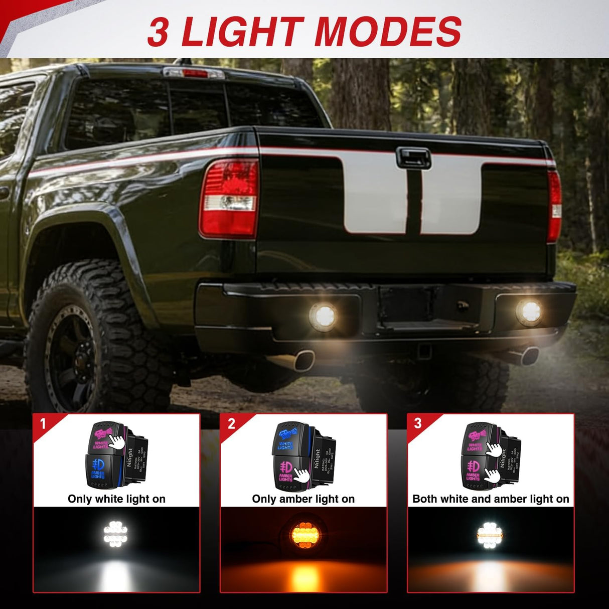Flush Mount LED Light Pods 2PCS 5 Inch 36W Amber White 3 Lighting Modes Fog Lights Spot Flood Beam with Dual Control 18AWG Wiring Harness for Truck Pickup Golf Cart UTV ATV SUV Boat 4x4 Car