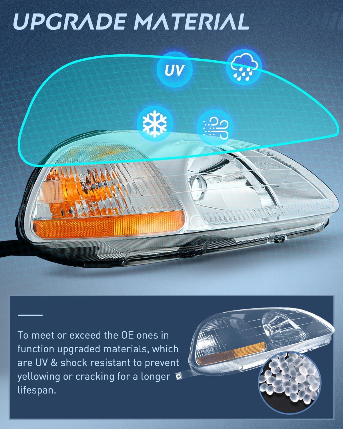 1996-1998 Honda Civic Headlight Assembly Chrome Case Amber Reflector Clear Lens Nilight
