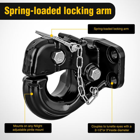 Pintle Hook Hitch with Mounting Kit 40,000 lbs, Fits 2-1/2 to 3-Inch Lunette Ring, Mount Required, 20Ton Hitch Receiver fit for Pintle Hook Mount