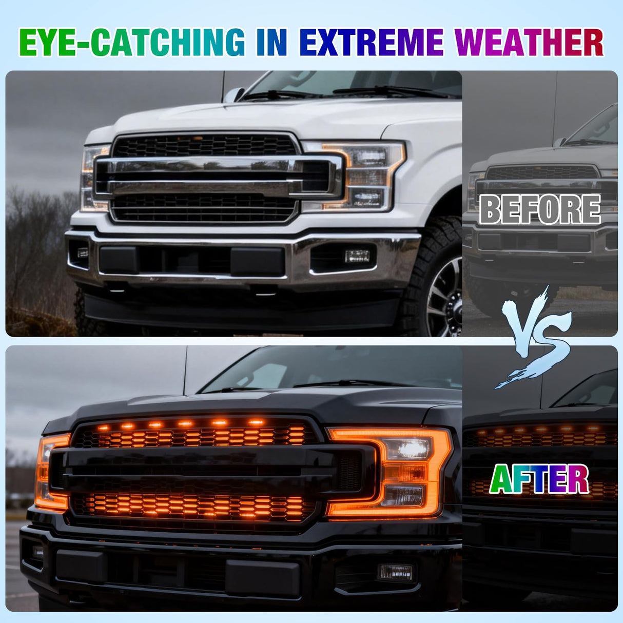 4PCS 12 Inch RGB LED Grille Light Strips with Wireless Remote Control | 72 LEDs Multi Color Exterior Lighting Kit DIY Sound Active Function Music Mode for Cars Van SUV Truck