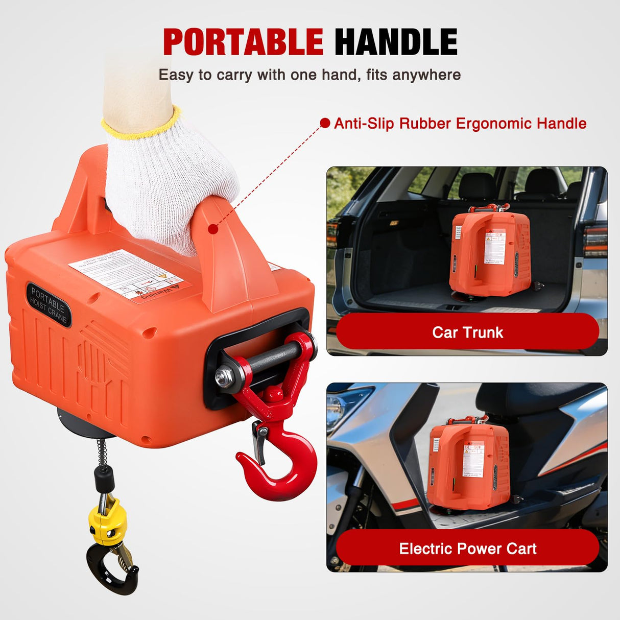 3-in-1 Electric Hoist Winch, 1100LBS 1500W Portable Power Winch Crane with Manual Wired Wireless Remote Control, 110V Electric Hoist 25FT Lifting Height for Garage Warehouses Factories, Orange
