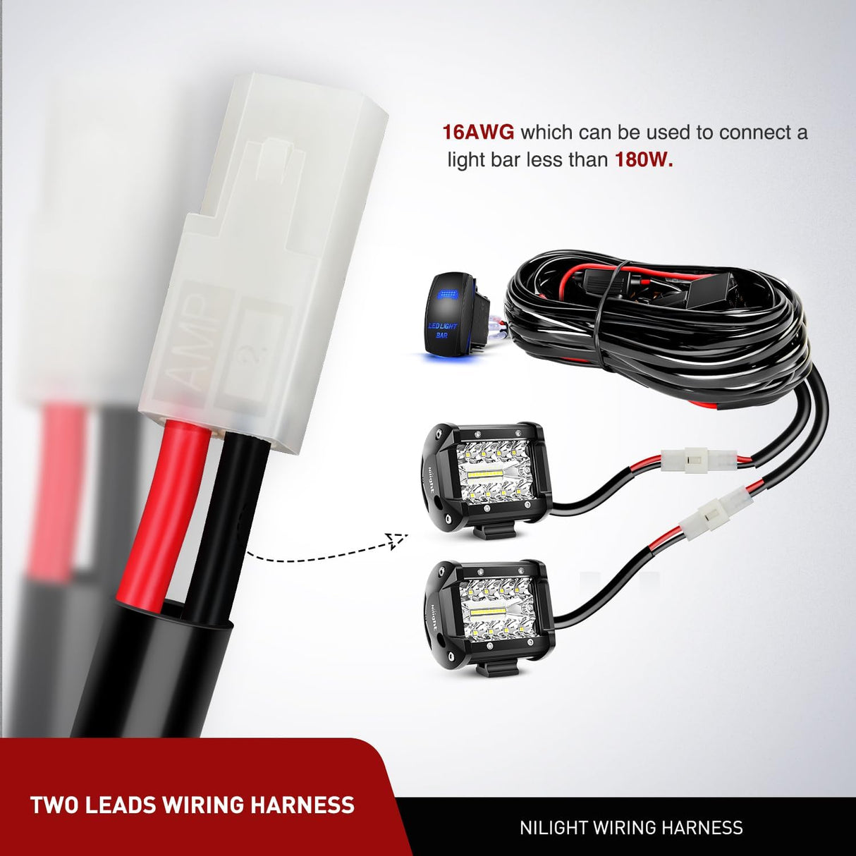 4 Inch LED Light Pods 2PCS 18W Flood Fog Light Bar with 12V 5Pin Rocker Switch TE Connector Wiring Harness Kit-2 Leads for 4x4 offroad Pickup Truck ATV UTV SUV Golf Cart Boat