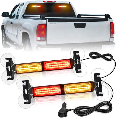 40LED Amber Red Emergency Strobe Traffic Advisor Light Bar with Suction Cups Dash Safety Warning Hazard Flashing Lights Interior Front/Rear Windshield for Trucks Construction Vehicles