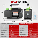 4 CFM Vacuum Pump HVAC, 1/3 HP 110V Single Stage AC Vacuum Pumps Kit for R22 R404a R134a R410a, 5 Pa Ultimate Vacuum for Auto Air Conditioning Servicing Refrigerant Recharging, Oil Included