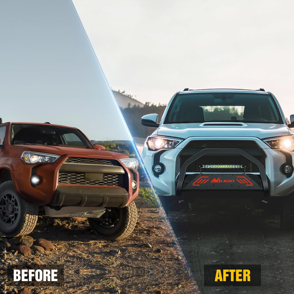 Bull Bar with Light Bar&License Plate Hole Compatible with Toyota 4Runner 2010-2024 Truck Brush Guard, Front Bumper Push Bar w/Grille Skid Plate Light Mount