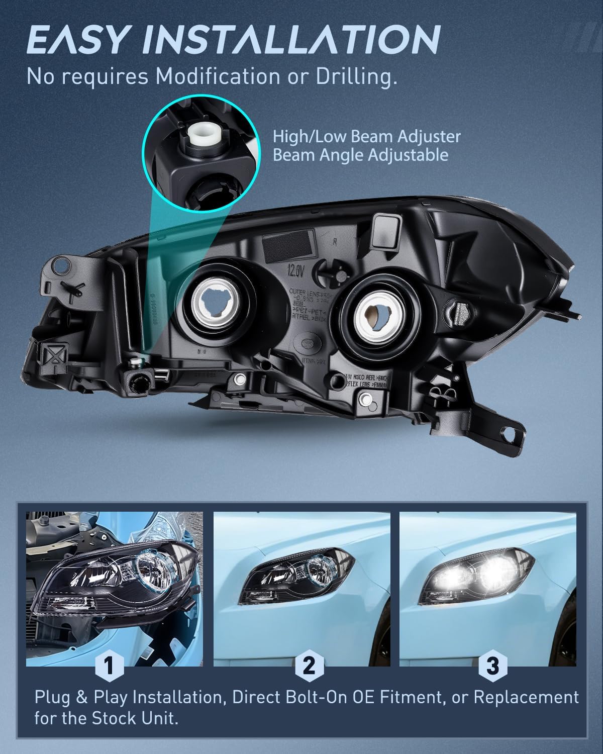 Headlight Assembly Compatible with 2008-2012 Chevy Malibu | 2008-2012 Chevy Malibu 4 Door Halogen Factory Headlamp Black Housing Clear Reflector Headlamp