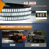 48 Inch Truck Tailgate Strobe Light Strip Tail Emergency Bar Rear Window Warning Lamp Ultra-Bright Double Row 288 LED for Pickup Trailers Construction Vehicles Car SUV, White