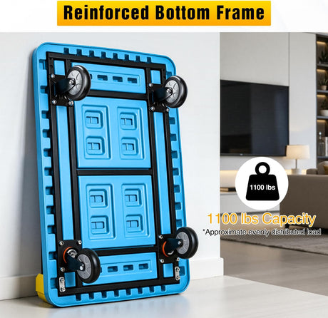 Heavy Duty Platform Cart 1100 lbs Push Cart Dolly with 5 Inch TPR Wheels 35.4 x 23.6 Inch PP Deck Flatbed Cart Platform Truck for Home Garage Warehouse Use Black