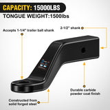 Trailer Hitch Ball Mount Fits 2-1/2 Inch Receiver Square | with 5/8 Inch Hitch Pin Clip 15000 lbs 4 Inch Drop, 2-1/2 Inch Rise, 1-1/4-Inch Hole, Gloss Black Powder Coat