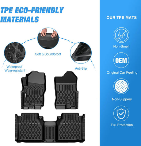 TPE Floor Mats for Nissan Frontier King Cab 2009 2010 2011 2012 2013 2014 2015 2016 2017 2018 2019 2020 2021 All Weather Custom Fit Heavy Duty Floor Liners