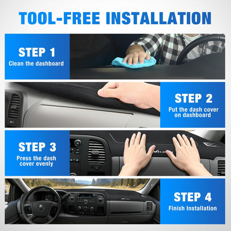 Dash Cover for 2007‑2013 Chevy Silverado / GMC Sierra 1500 2500 3500, Suede Dashboard Mat Sunshade Glare Dashboard Protector Truck Interior Accessories Black