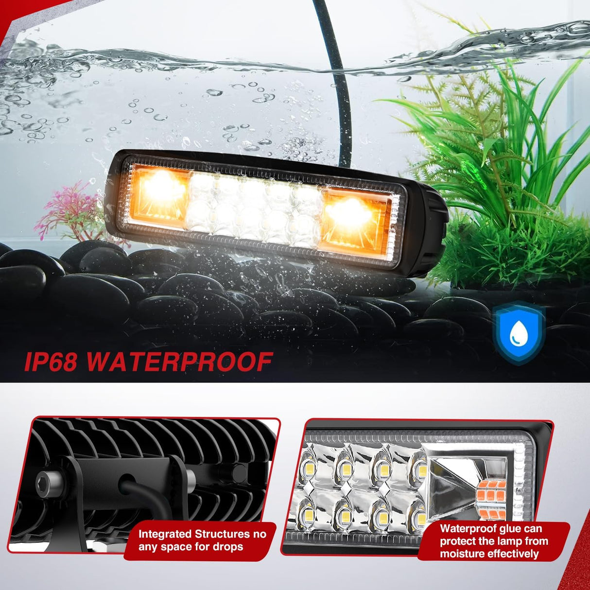 LED Light Pods 2PCS 6 Inch 60W Amber White 3 Lighting Modes Fog Lights Spot Flood Combo Beam with Dual Control 18AWG Wiring Harness for Truck Pickup Golf Cart UTV ATV SUV Boat 4x4 Car