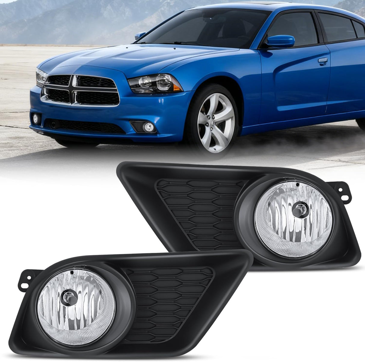Fog Lights Assembly Compatible with 2011 2012 2013 2014 Dodge Charger (Not fit SRT8 Models) w/9006 12V 51W Bulbs Clear Lens