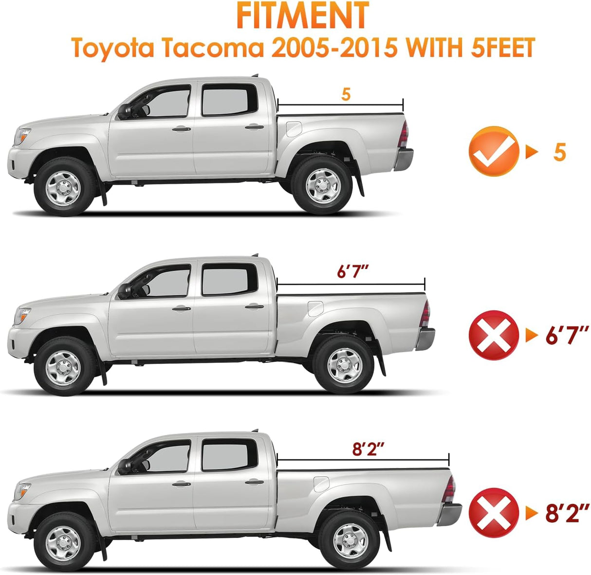 Truck Bed Tonneau Cover Soft Tri-fold Compatible with Toyota Tacoma 2005 2006 2007 2008 2009 2010 2011 2012 2013 2014 2015-5ft