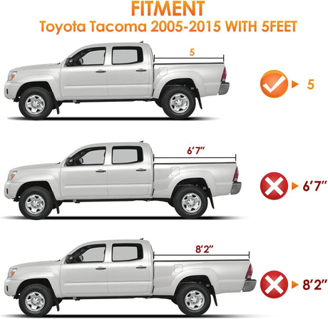 Truck Bed Tonneau Cover Soft Tri-fold Compatible with Toyota Tacoma 2005 2006 2007 2008 2009 2010 2011 2012 2013 2014 2015-5ft