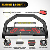 Bull Bar with Light fits Chevy Colorado (Excl. ZR2) 2015-2022 & GMC Canyon 2015-2022 Front Bumper Grille Brush Push Guard with Skid Plate Licence Plate Hole Black