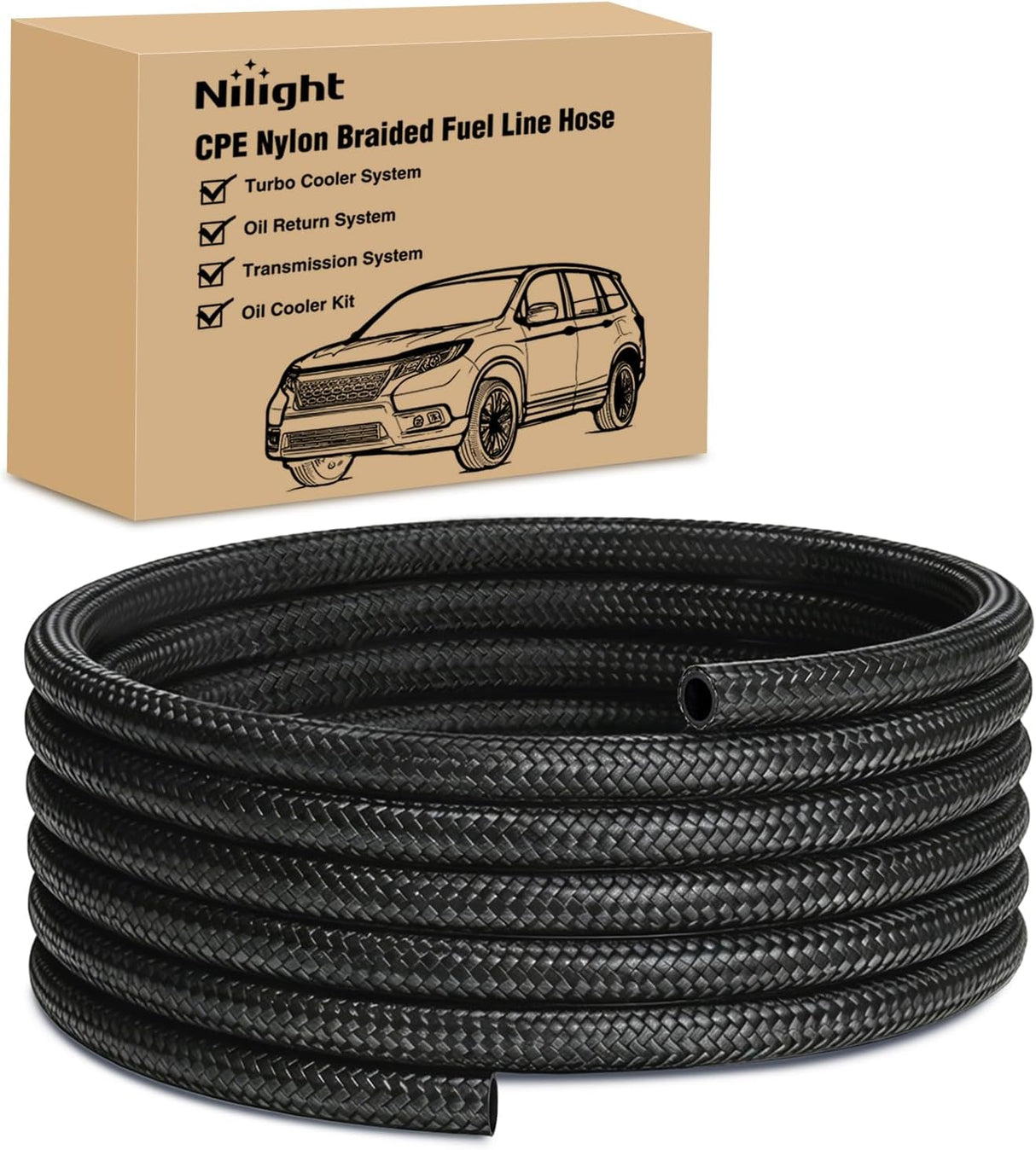 6AN 10FT CPE Nylon Stainless Steel Braided Fuel Line Hose Only | High Pressure Oil Gas Diesel Tube for Transmission Oil Cooler Vacuum Lines