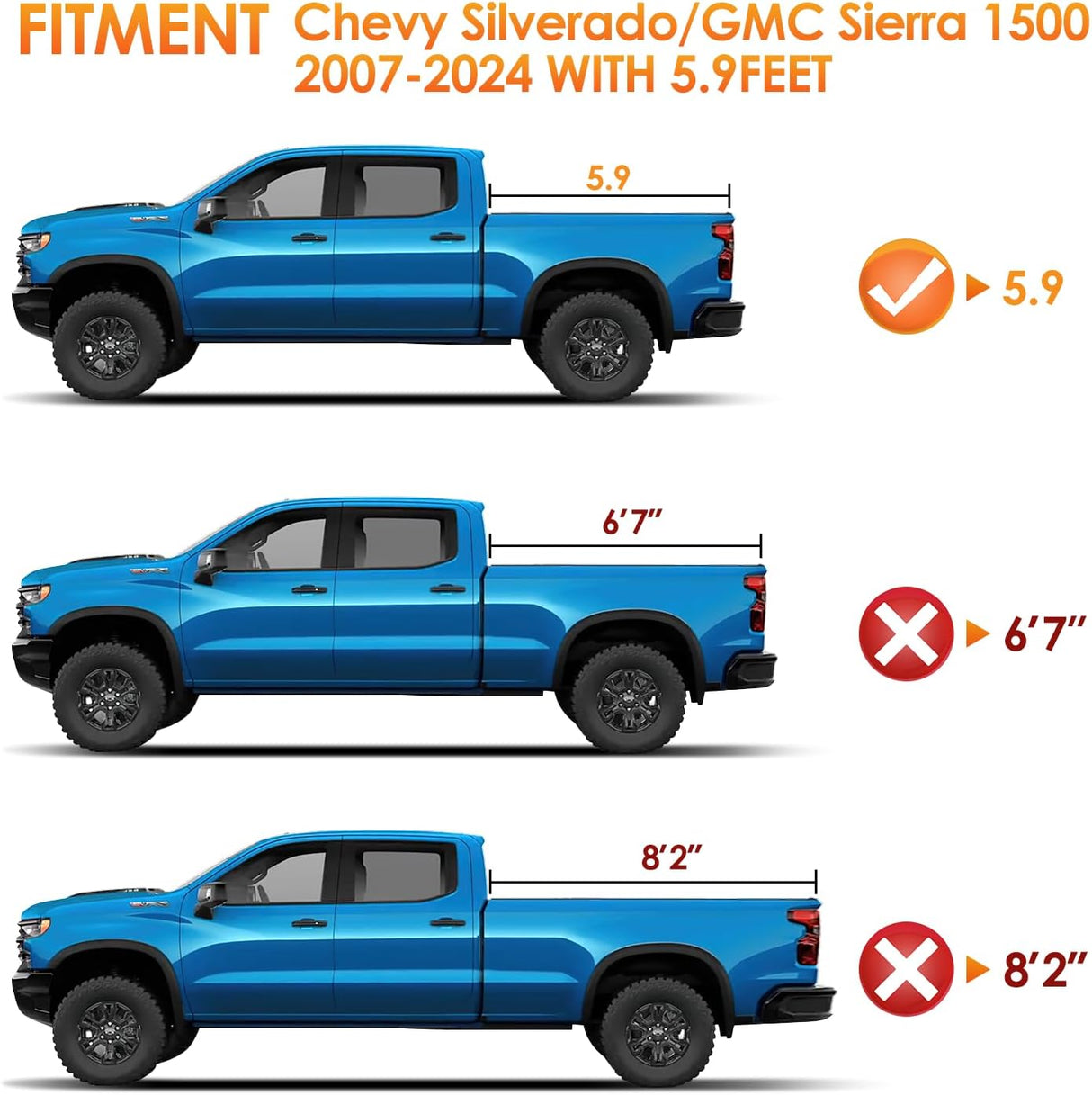 Soft Tri-fold Truck Bed Tonneau Cover Compatible with Chevy Silverado 1500/GMC Sierra 1500 2007-2025-5.9ft
