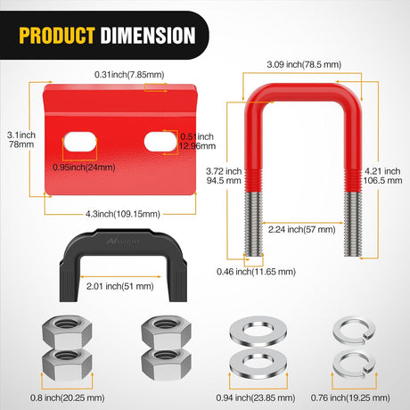 Trailer Hitch Tightener for 2 Inch Trailers Hitches Mount Anti Rattle Heavy Duty Steel with Rubber Cover Red U Bolt Glossy Coating Plate Electrophoresis Anti-Rust Triple Protective