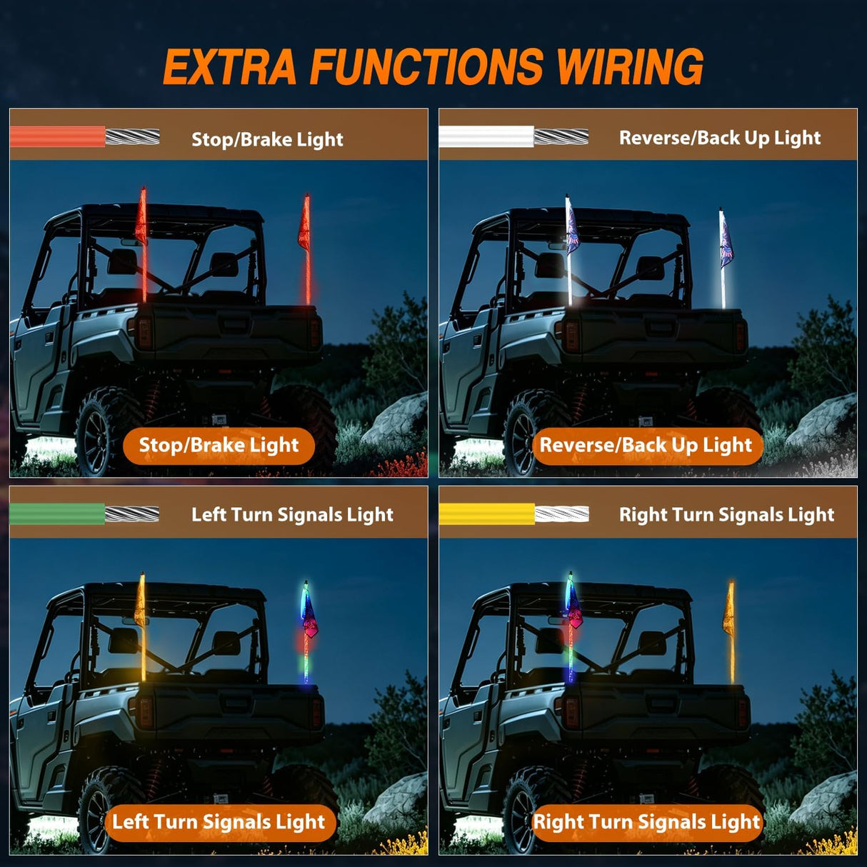 RGB LED Whip Light 2PCS 4FT Spiral Antenna Whips | APP and Remote Control with DIY Chasing Patterns Turn Signal Brake Reverse Functions and Spring Base for ATV UTV RZR and Jeep
