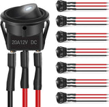 8PCS Round Rocker Switches 12V 24V 20A White LED Toggle swtiches SPST with 16AWG Presoldered Wires 3Pin 2Position for Car Truck Vehicle Boat Marine Rocker On Off Control