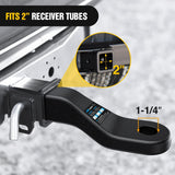 Forged Trailer Hitch Mount Fits 2 Inch Receiver Square 5/8 Inch Hitch Pin Clip 17000 lbs 2 Inch Drop, 1-1/4 Inch Hole, Gloss Black Powder Coat
